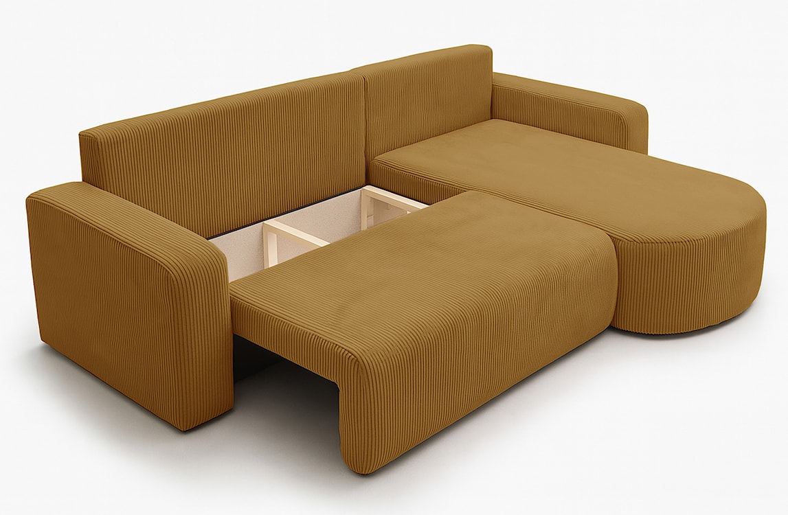 Narożnik z funkcją spania Teeo L-kształtny uniwersalny z pojemnikiem musztardowy sztruks  - zdjęcie 4