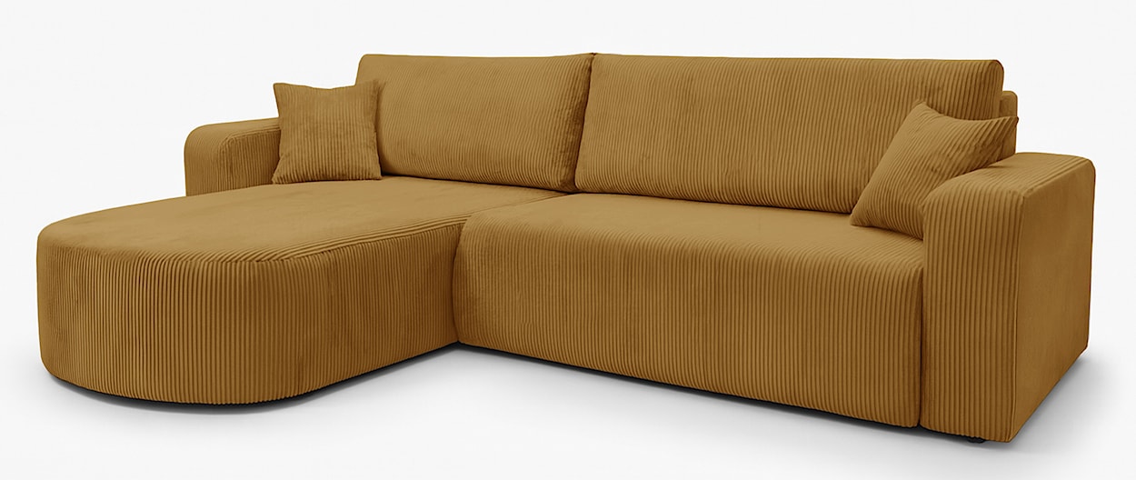 Narożnik z funkcją spania Teeo L-kształtny uniwersalny z pojemnikiem musztardowy sztruks  - zdjęcie 6