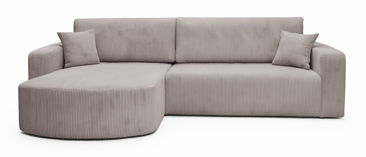 Narożnik z funkcją spania Teeo L-kształtny uniwersalny z pojemnikiem beżowy sztruks 