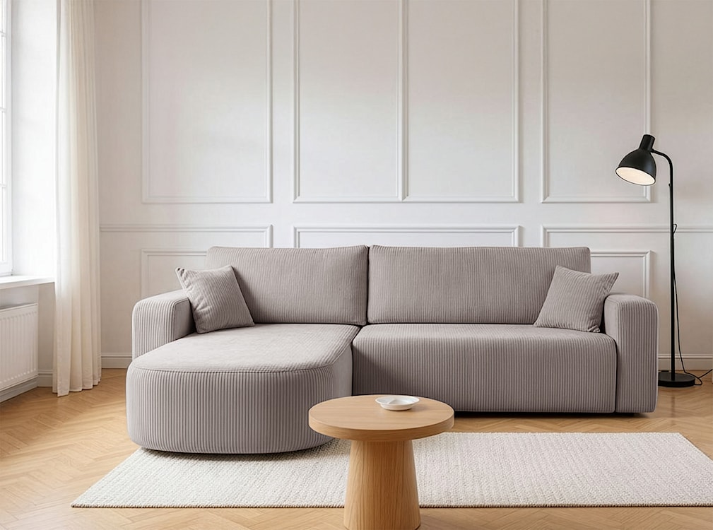 Narożnik z funkcją spania Teeo L-kształtny uniwersalny z pojemnikiem beżowy sztruks  - zdjęcie 2