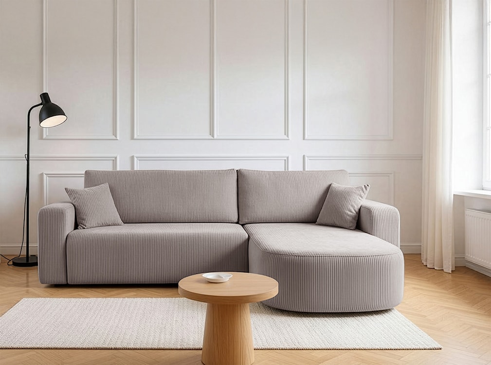 Narożnik z funkcją spania Teeo L-kształtny uniwersalny z pojemnikiem beżowy sztruks  - zdjęcie 2