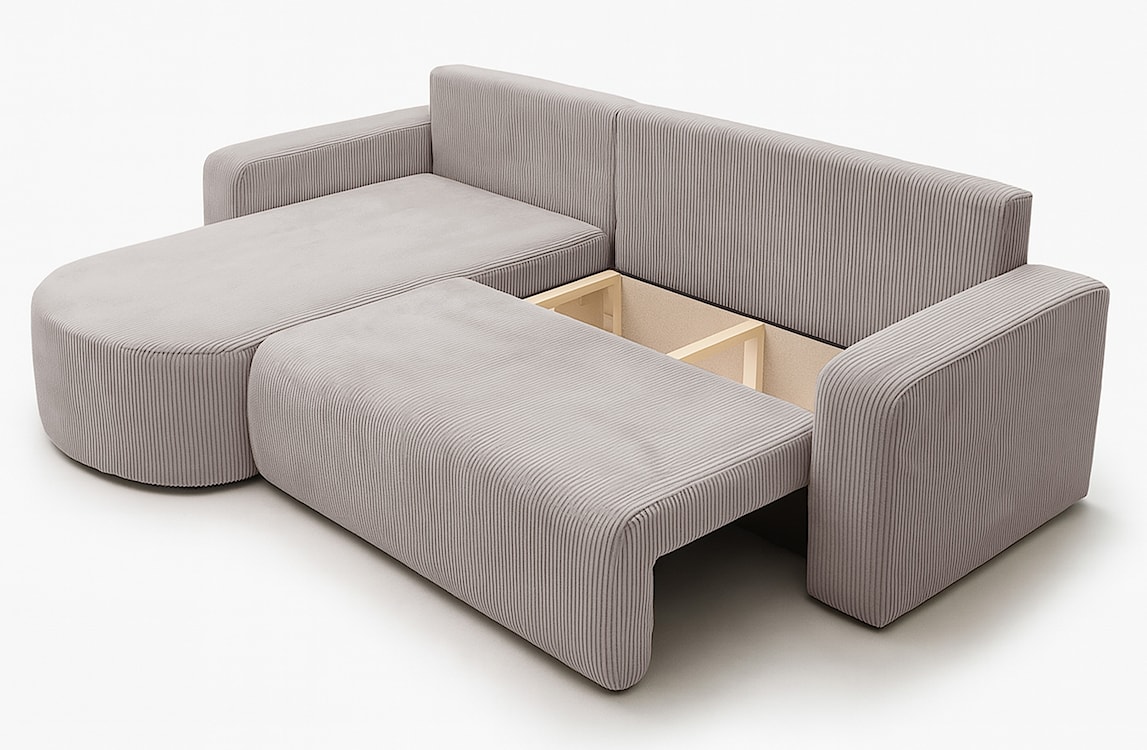 Narożnik z funkcją spania Teeo L-kształtny uniwersalny z pojemnikiem beżowy sztruks  - zdjęcie 4