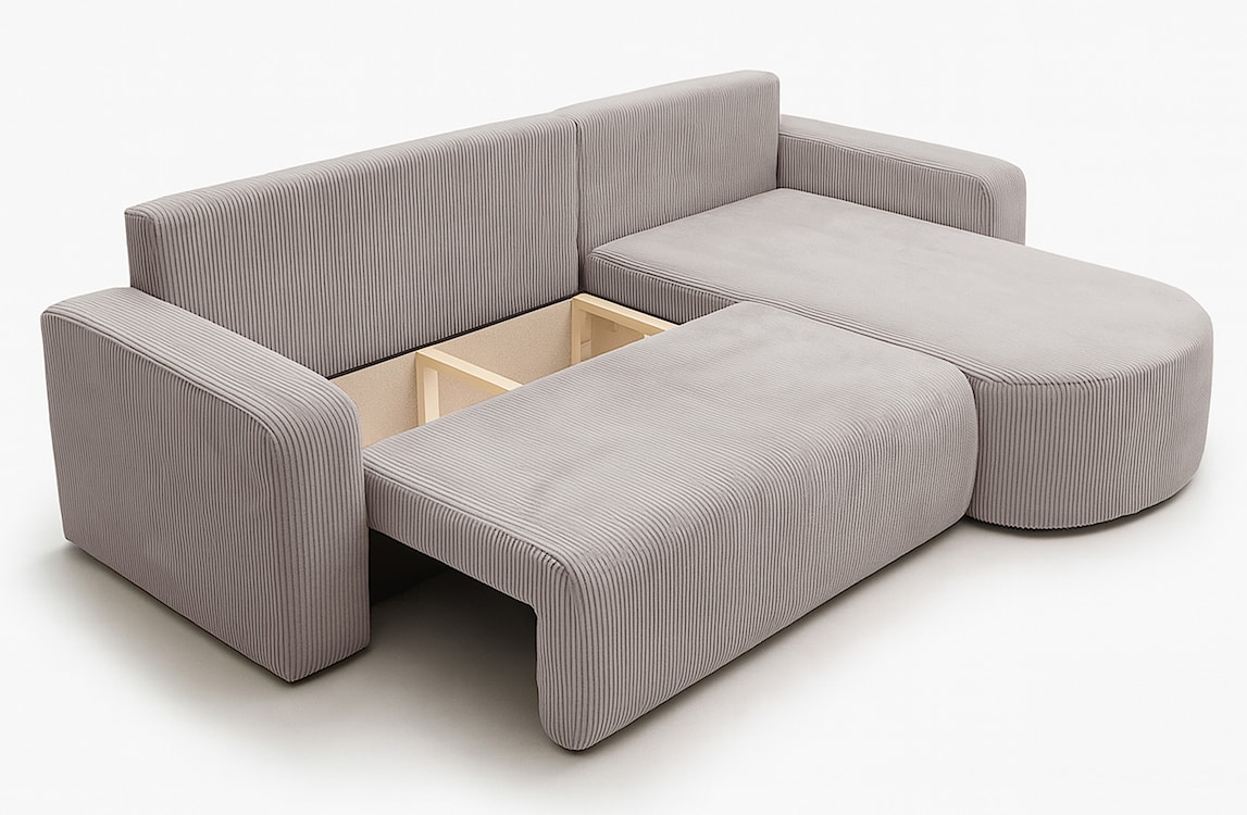 Narożnik z funkcją spania Teeo L-kształtny uniwersalny z pojemnikiem beżowy sztruks  - zdjęcie 4