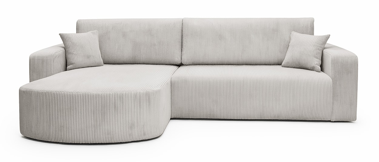 Narożnik z funkcją spania Teeo L-kształtny uniwersalny z pojemnikiem jasnobeżowy sztruks 