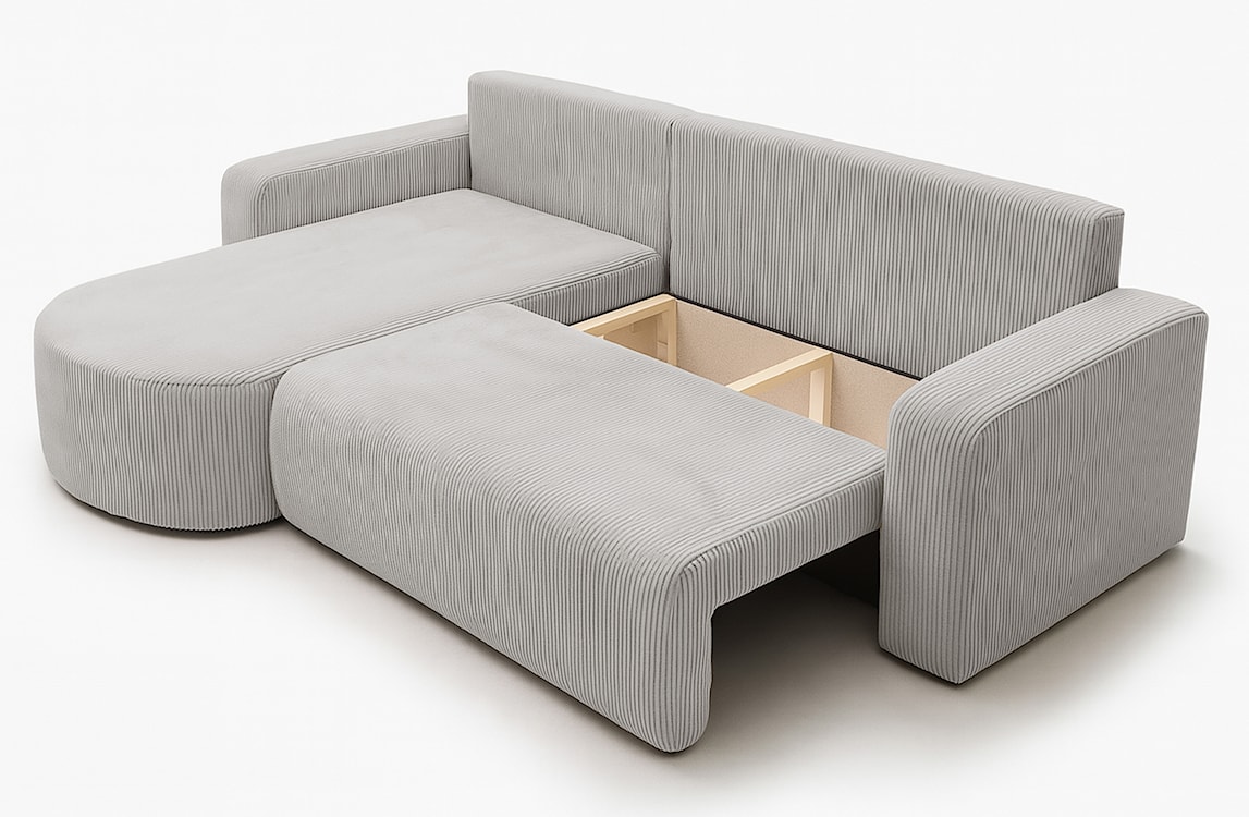 Narożnik z funkcją spania Teeo L-kształtny uniwersalny z pojemnikiem jasnobeżowy sztruks  - zdjęcie 4