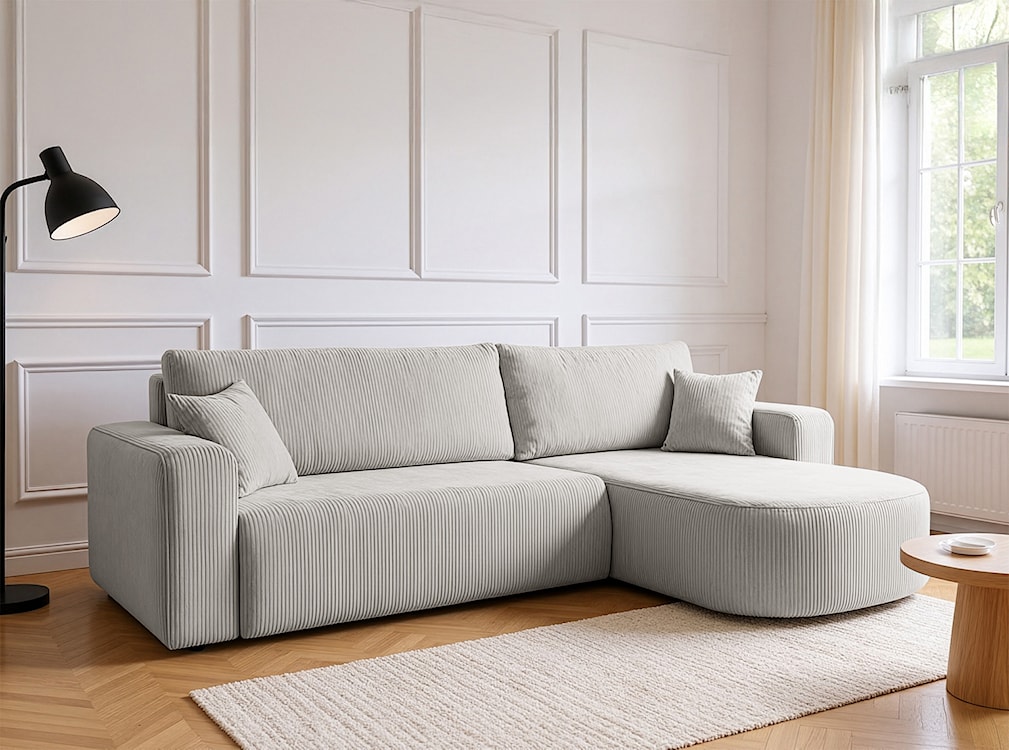 Narożnik z funkcją spania Teeo L-kształtny uniwersalny z pojemnikiem jasnobeżowy sztruks  - zdjęcie 5