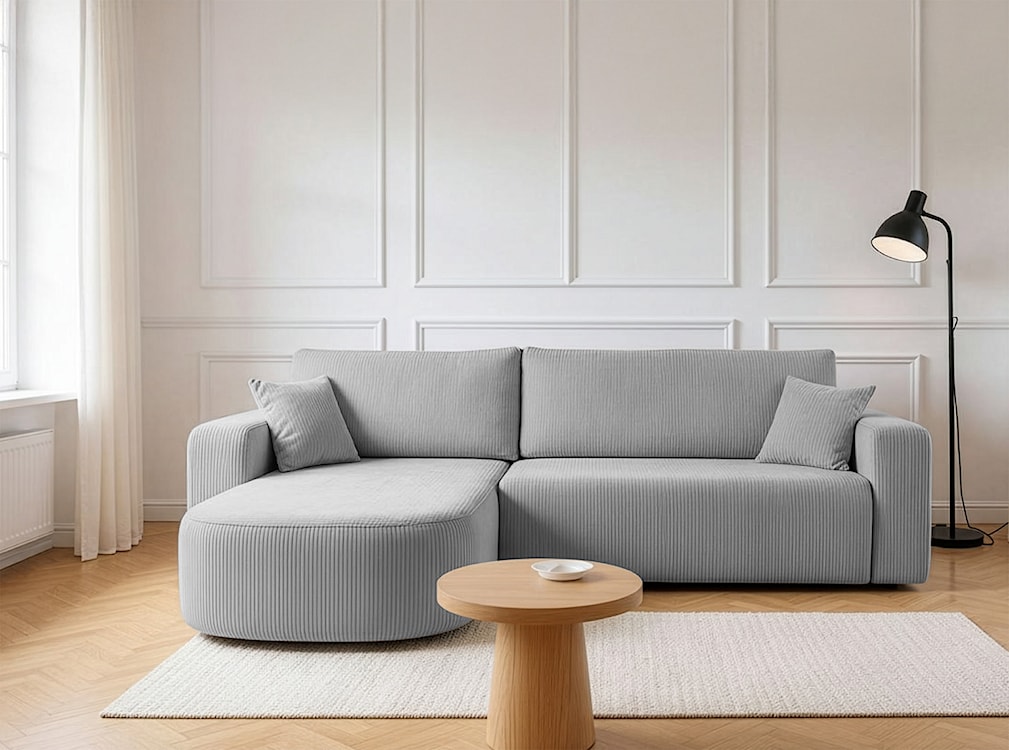 Narożnik z funkcją spania Teeo L-kształtny uniwersalny z pojemnikiem jasnoszary sztruks  - zdjęcie 2