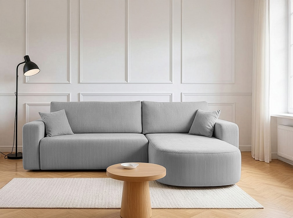 Narożnik z funkcją spania Teeo L-kształtny uniwersalny z pojemnikiem jasnoszary sztruks  - zdjęcie 2