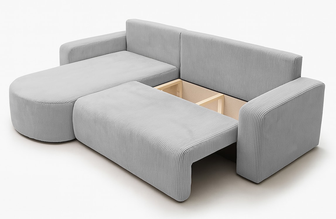 Narożnik z funkcją spania Teeo L-kształtny uniwersalny z pojemnikiem jasnoszary sztruks  - zdjęcie 4