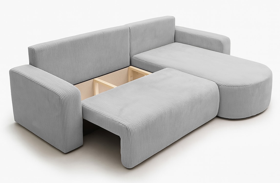 Narożnik z funkcją spania Teeo L-kształtny uniwersalny z pojemnikiem jasnoszary sztruks  - zdjęcie 4