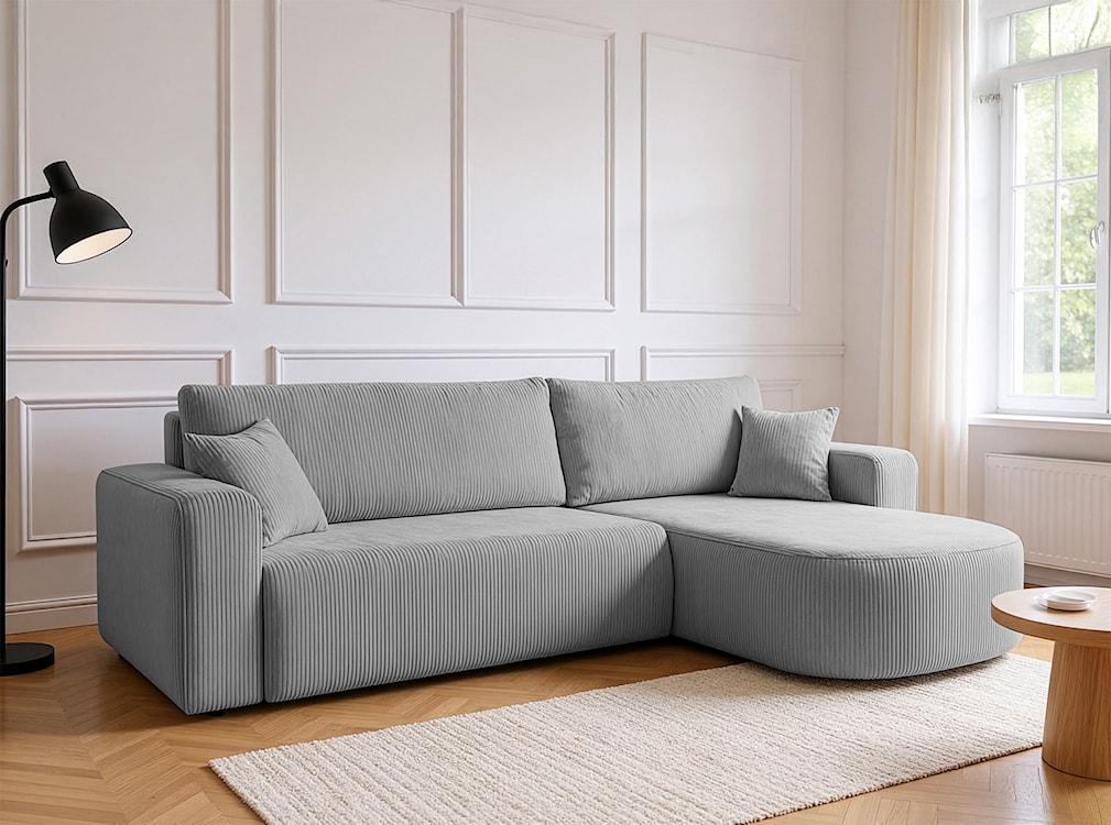 Narożnik z funkcją spania Teeo L-kształtny uniwersalny z pojemnikiem jasnoszary sztruks  - zdjęcie 5