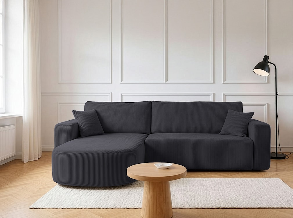 Narożnik z funkcją spania Teeo L-kształtny uniwersalny z pojemnikiem szary sztruks  - zdjęcie 2