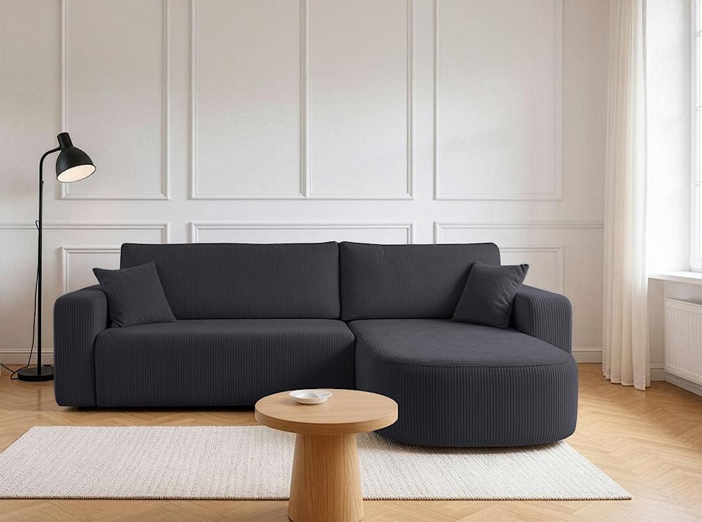 Narożnik z funkcją spania Teeo L-kształtny uniwersalny z pojemnikiem szary sztruks  - zdjęcie 2