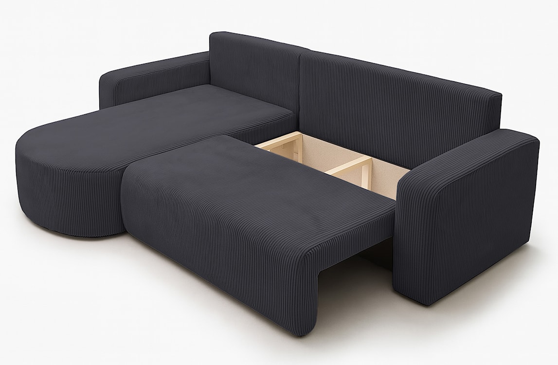 Narożnik z funkcją spania Teeo L-kształtny uniwersalny z pojemnikiem szary sztruks  - zdjęcie 4