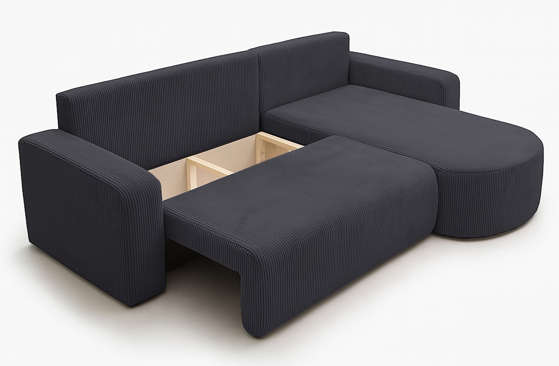 Narożnik z funkcją spania Teeo L-kształtny uniwersalny z pojemnikiem szary sztruks  - zdjęcie 4