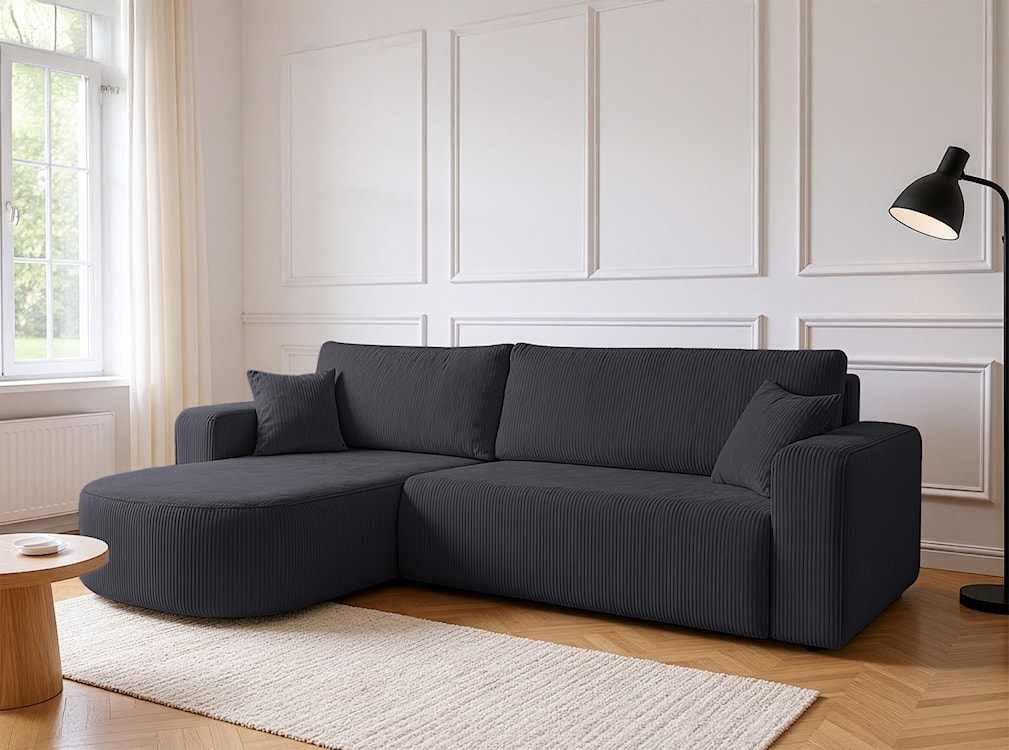 Narożnik z funkcją spania Teeo L-kształtny uniwersalny z pojemnikiem szary sztruks  - zdjęcie 5