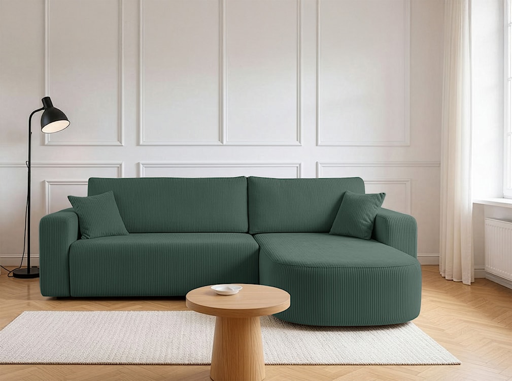 Narożnik z funkcją spania Teeo L-kształtny uniwersalny z pojemnikiem ciemnozielony sztruks  - zdjęcie 2