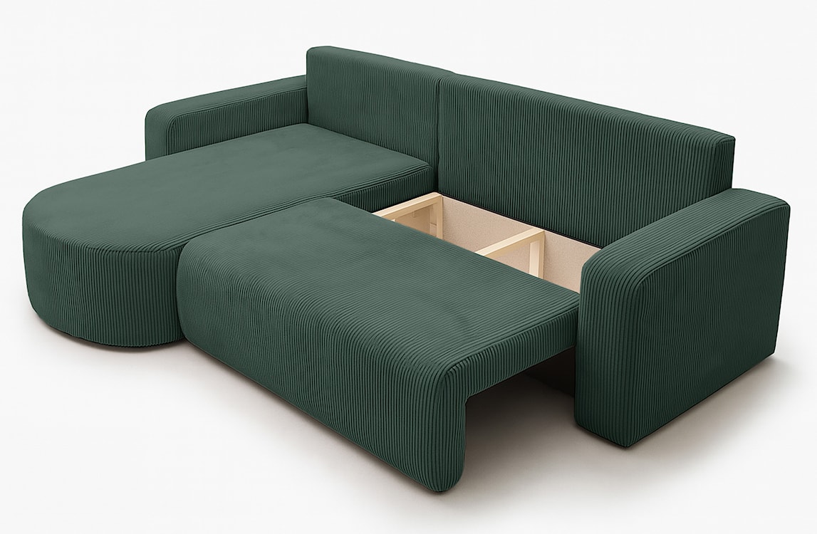 Narożnik z funkcją spania Teeo L-kształtny uniwersalny z pojemnikiem ciemnozielony sztruks  - zdjęcie 4