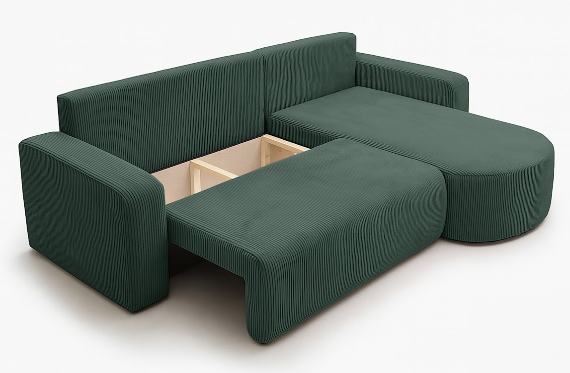 Narożnik z funkcją spania Teeo L-kształtny uniwersalny z pojemnikiem ciemnozielony sztruks  - zdjęcie 4