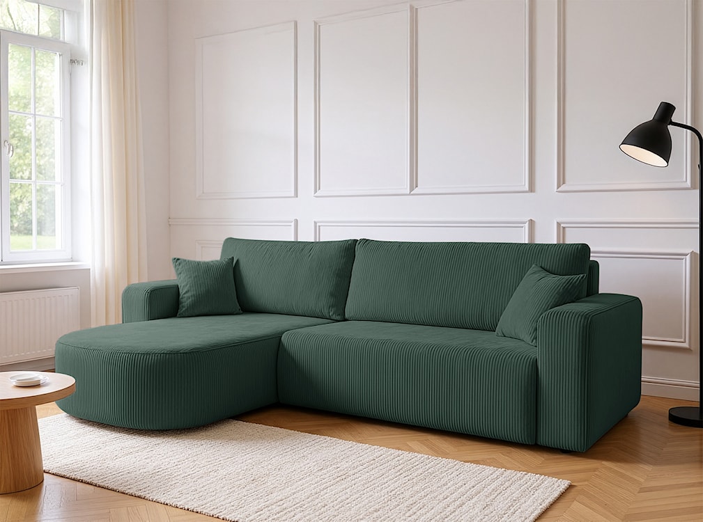 Narożnik z funkcją spania Teeo L-kształtny uniwersalny z pojemnikiem ciemnozielony sztruks  - zdjęcie 5