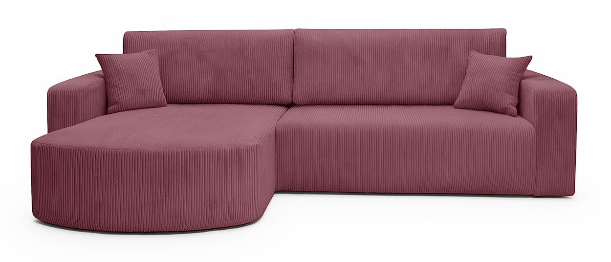 Narożnik z funkcją spania Teeo L-kształtny uniwersalny z pojemnikiem ciemnoróżowy sztruks 