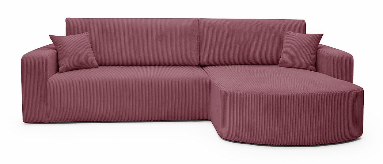 Narożnik z funkcją spania Teeo L-kształtny uniwersalny z pojemnikiem ciemnoróżowy sztruks