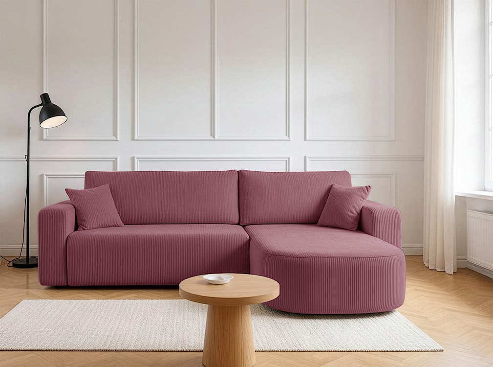 Narożnik z funkcją spania Teeo L-kształtny uniwersalny z pojemnikiem ciemnoróżowy sztruks  - zdjęcie 2