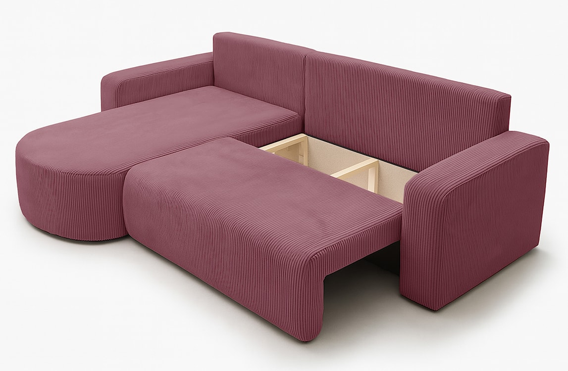 Narożnik z funkcją spania Teeo L-kształtny uniwersalny z pojemnikiem ciemnoróżowy sztruks  - zdjęcie 4