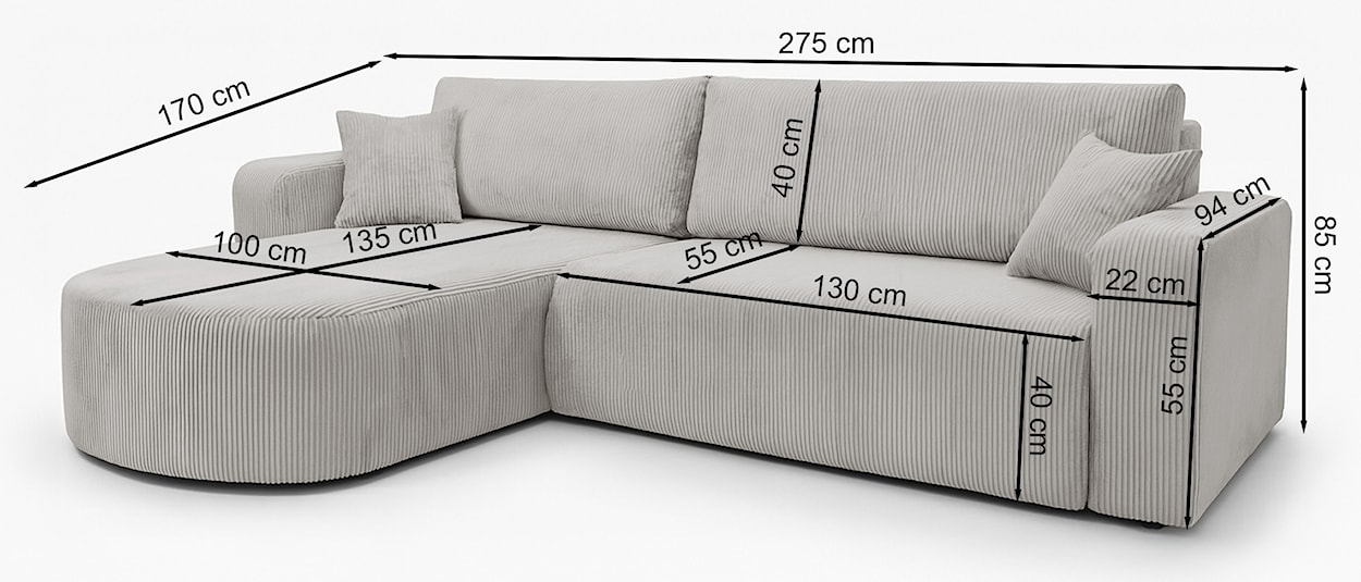 Narożnik z funkcją spania Teeo L-kształtny uniwersalny z pojemnikiem musztardowy sztruks  - zdjęcie 7