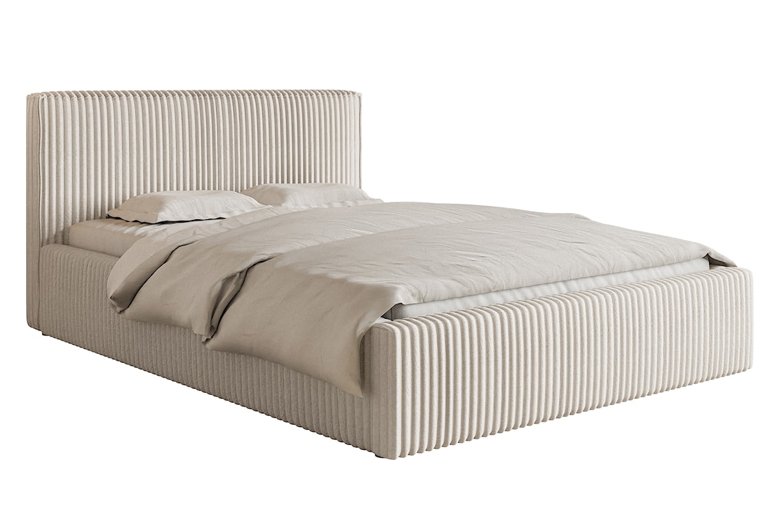 Łóżko tapicerowane 160x200 cm Tilio z pojemnikiem stelaż metalowy kremowe gruby sztruks