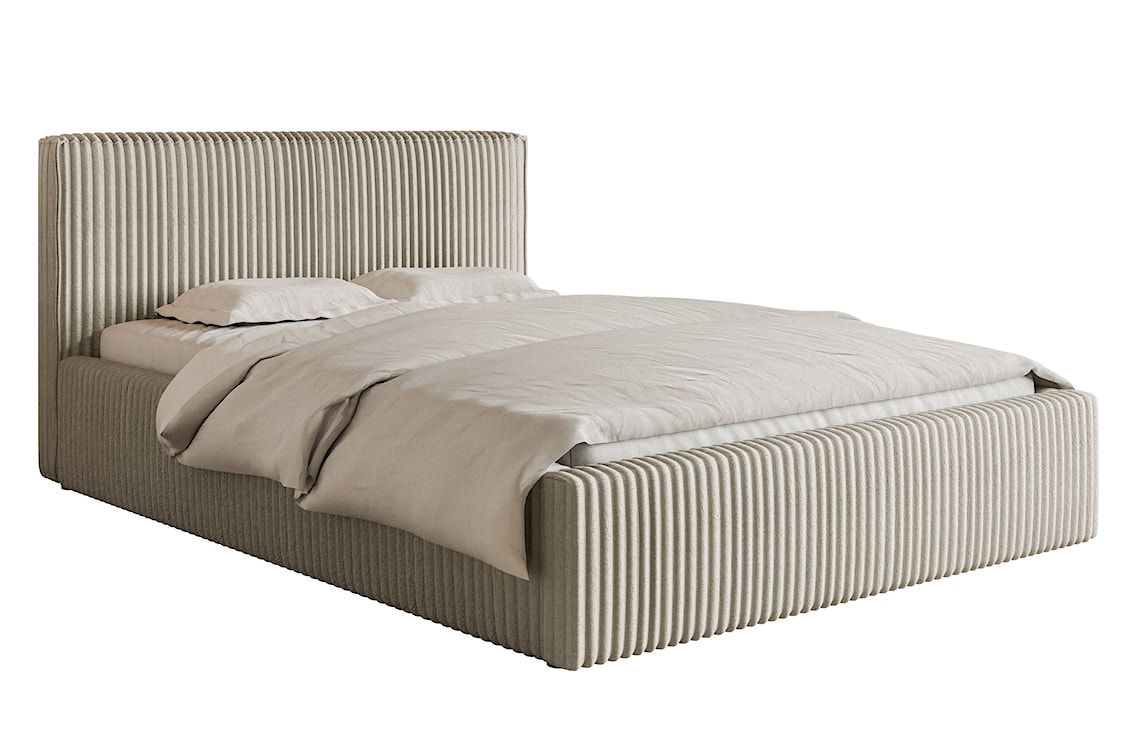 Łóżko tapicerowane 180x200 cm Tilio z pojemnikiem stelaż metalowy jasnobeżowe gruby sztruks 