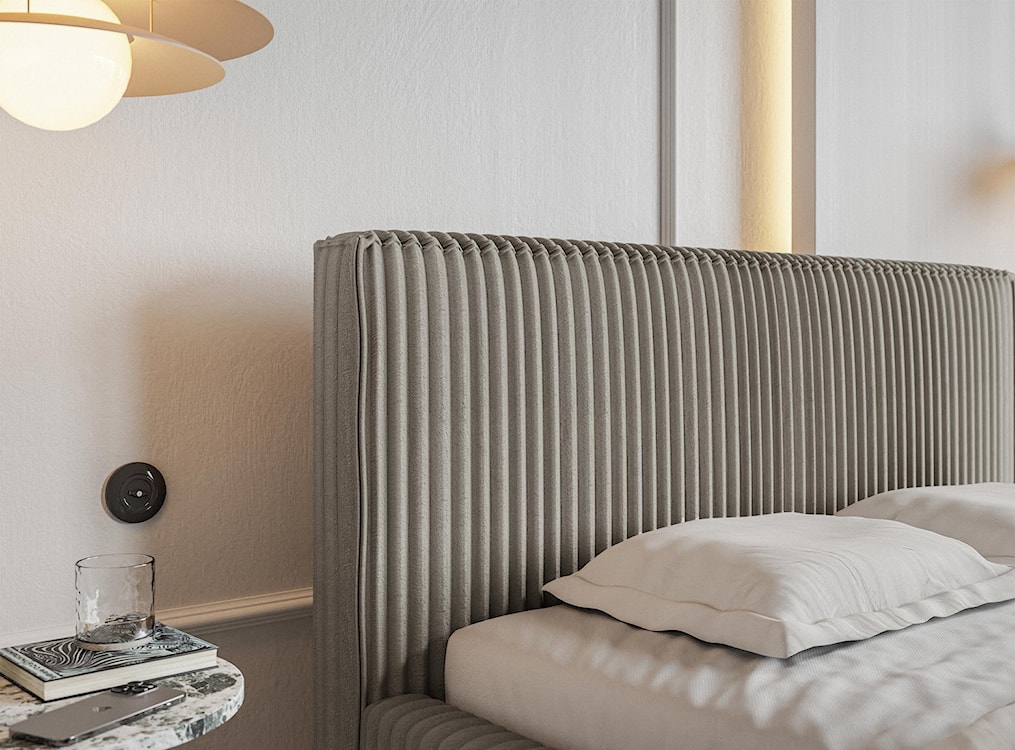 Łóżko tapicerowane 160x200 cm Tilio z pojemnikiem stelaż metalowy szarobeżowe gruby sztruks  - zdjęcie 5