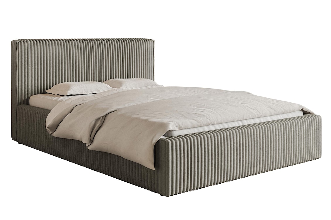 Łóżko tapicerowane 180x200 cm Tilio z pojemnikiem stelaż metalowy szarobeżowe gruby sztruks