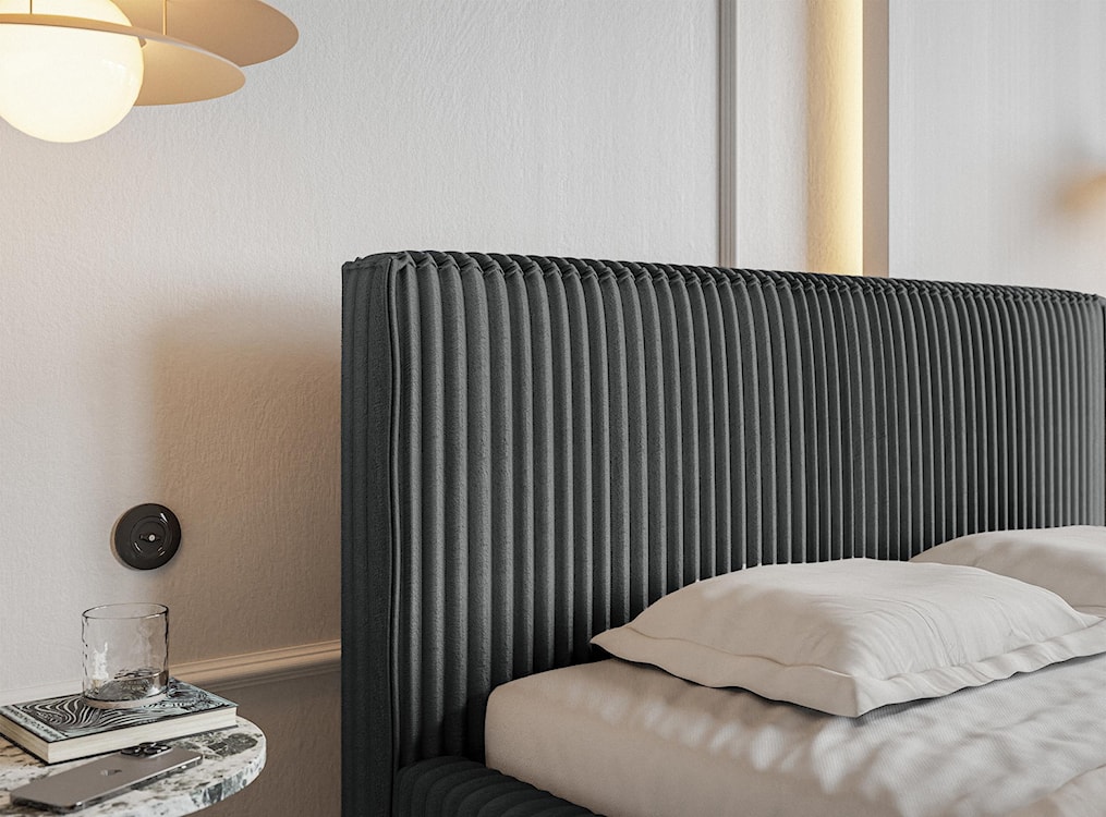 Łóżko tapicerowane 140x200 cm Tilio z pojemnikiem stelaż metalowy szare gruby sztruks  - zdjęcie 5