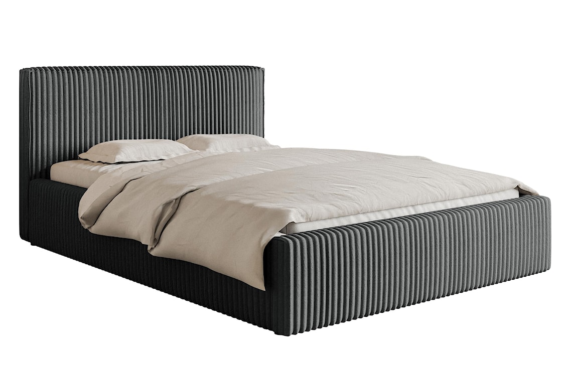 Łóżko tapicerowane 160x200 cm Tilio z pojemnikiem stelaż metalowy szare gruby sztruks 