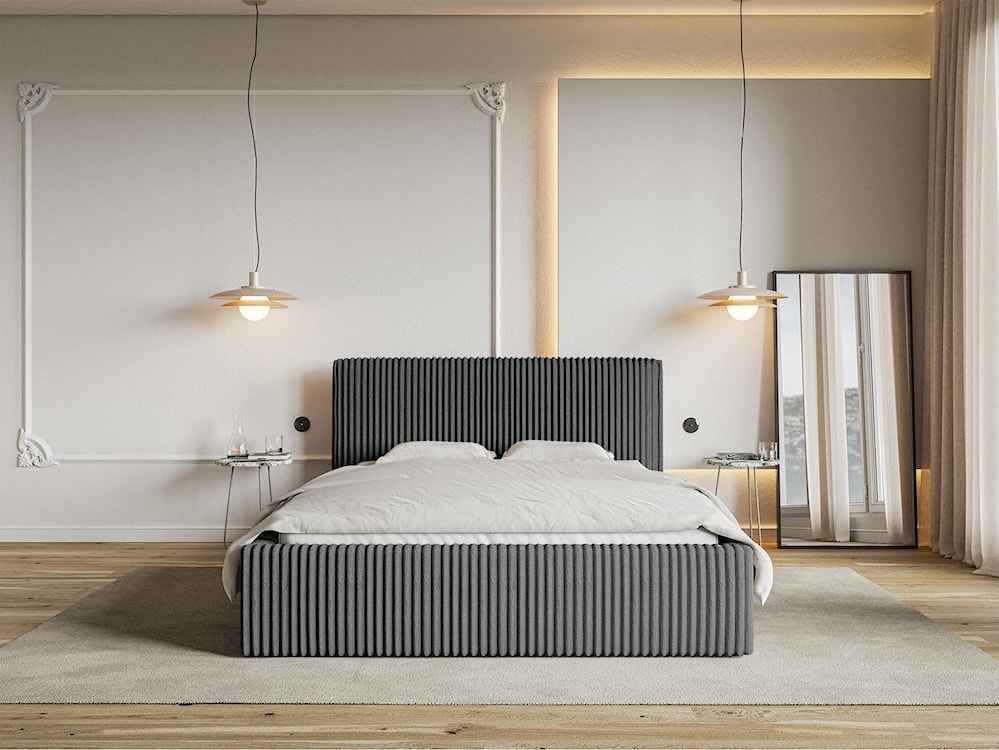Łóżko tapicerowane 180x200 cm Tilio z pojemnikiem stelaż metalowy szare gruby sztruks  - zdjęcie 2