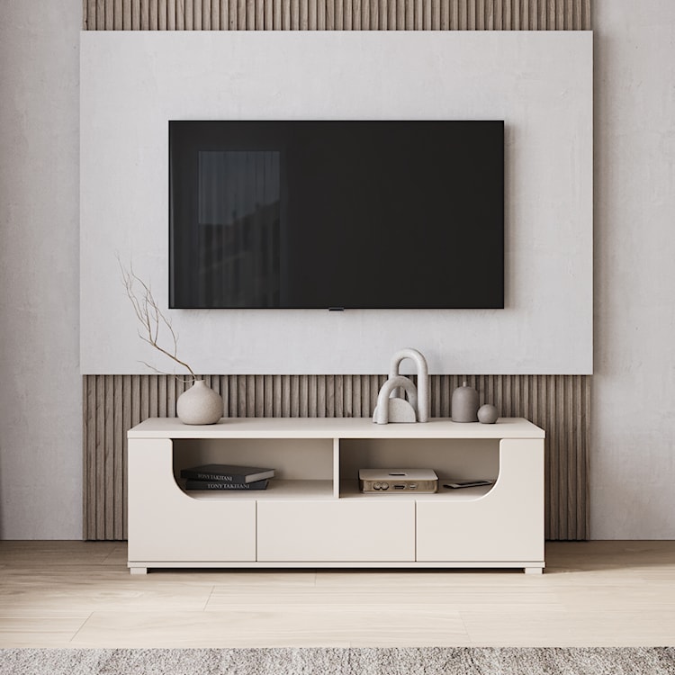 Szafka RTV dwudrzwiowa Valles z szufladą i wnękami 130 cm Kaszmir  - zdjęcie 4