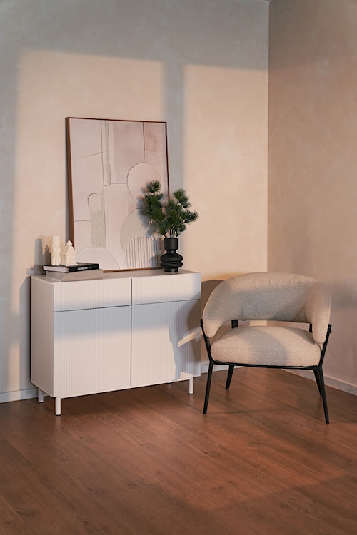 Komoda dwudrzwiowa Veldio New z frezowanym frontem i dwiema szufladami 100 cm szary beż  - zdjęcie 6