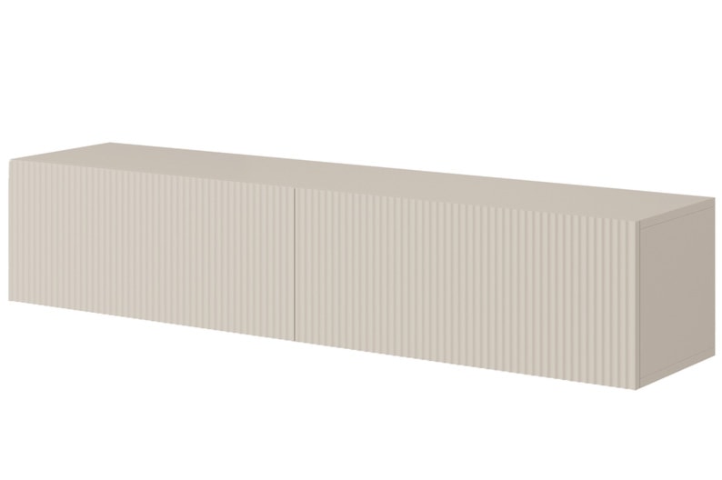 Szafka RTV Veldio z frezowanym frontem 140 cm Szary beż wisząca  - zdjęcie 4