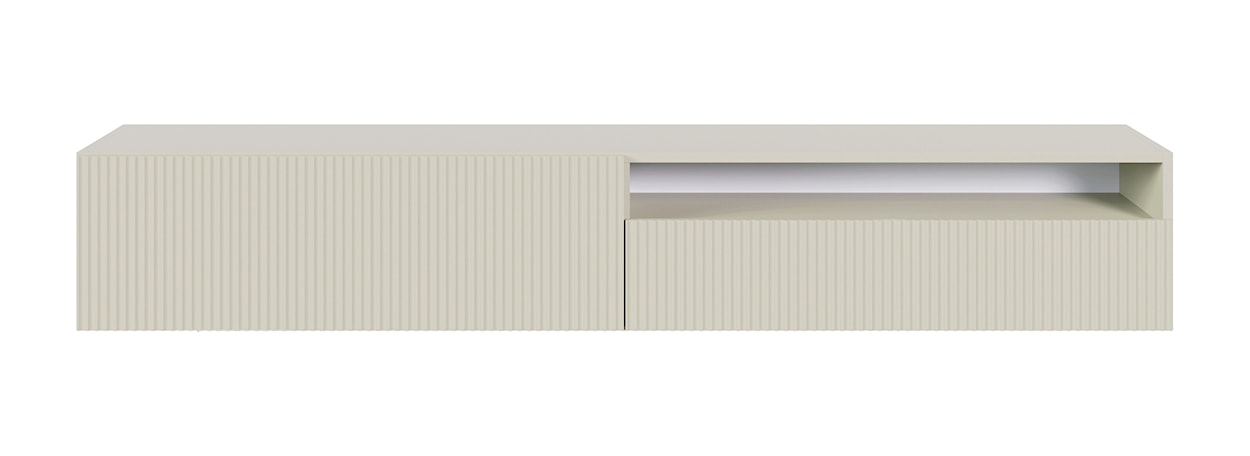 Szafka RTV Veldio z frezowanym frontem z wnęką 175 cm Szary beż wisząca  - zdjęcie 5