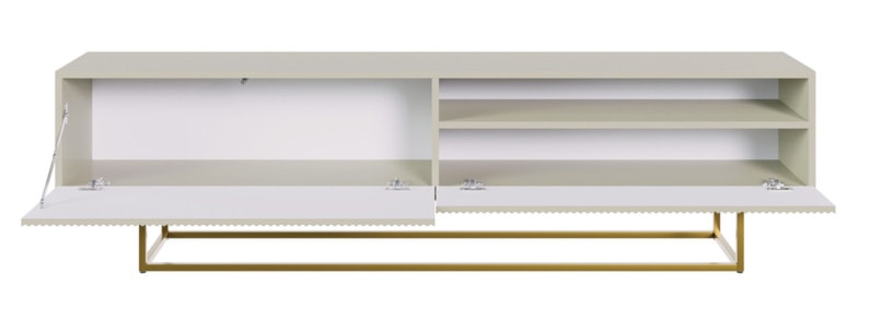 Szafka RTV Veldio z frezowanym frontem i wnęką 175 cm Szary beż ze złotymi nogami  - zdjęcie 7