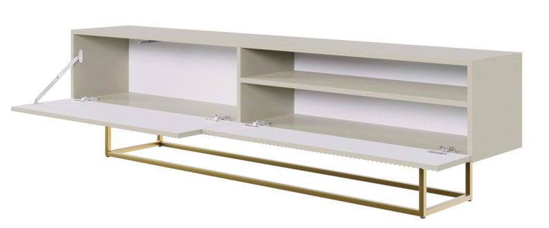Szafka RTV Veldio z frezowanym frontem i wnęką 175 cm Szary beż ze złotymi nogami  - zdjęcie 8