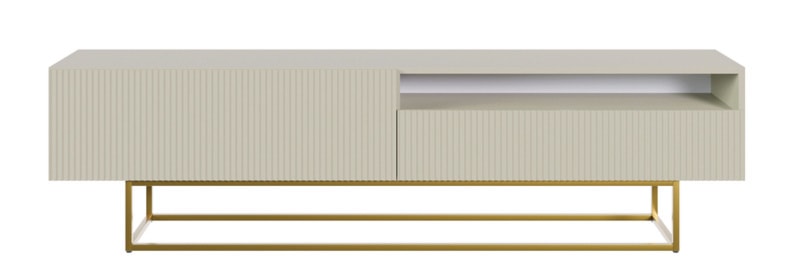 Szafka RTV Veldio z frezowanym frontem i wnęką 175 cm Szary beż ze złotymi nogami  - zdjęcie 5