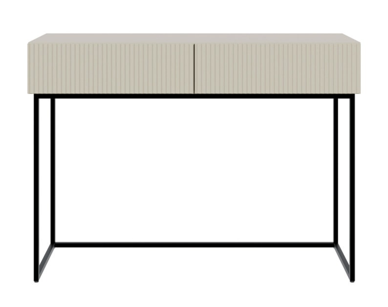Toaletka Veldio z frezowanym frontem i dwiema szufladami 110 cm Szary beż z czarnymi nogami  - zdjęcie 5