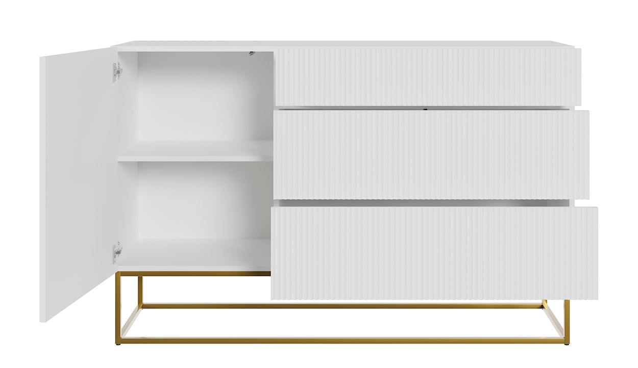 Komoda jednodrzwiowa Veldio z szufladami 140 cm biała na złotych nogach  - zdjęcie 7