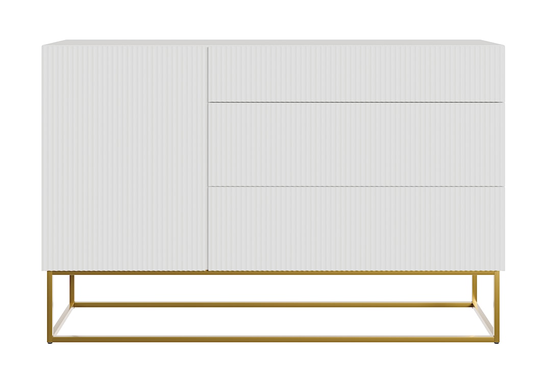 Komoda jednodrzwiowa Veldio z szufladami 140 cm biała na złotych nogach  - zdjęcie 4