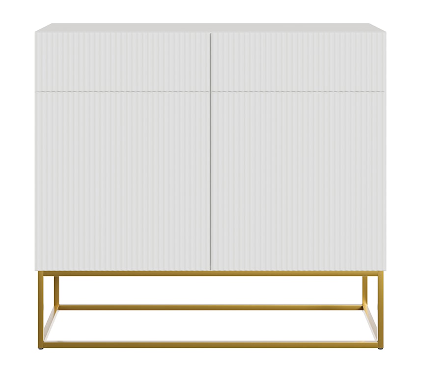 Komoda dwudrzwiowa Veldio 100 cm z dwoma szufladami biała na złotych nogach  - zdjęcie 4