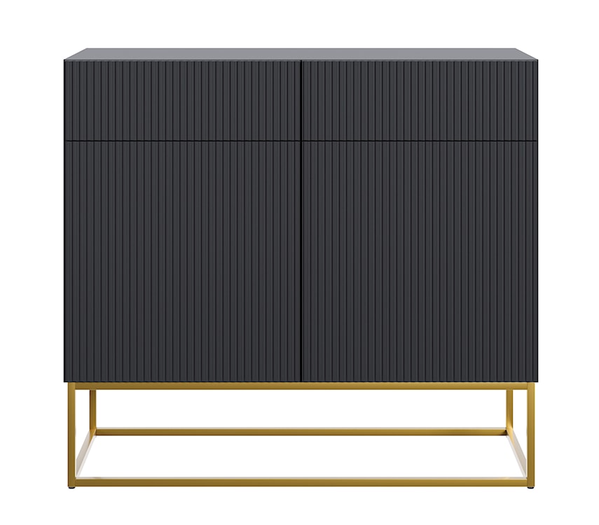 Komoda dwudrzwiowa Veldio 100 cm z dwoma szufladami czarna ze złotymi nogami  - zdjęcie 4