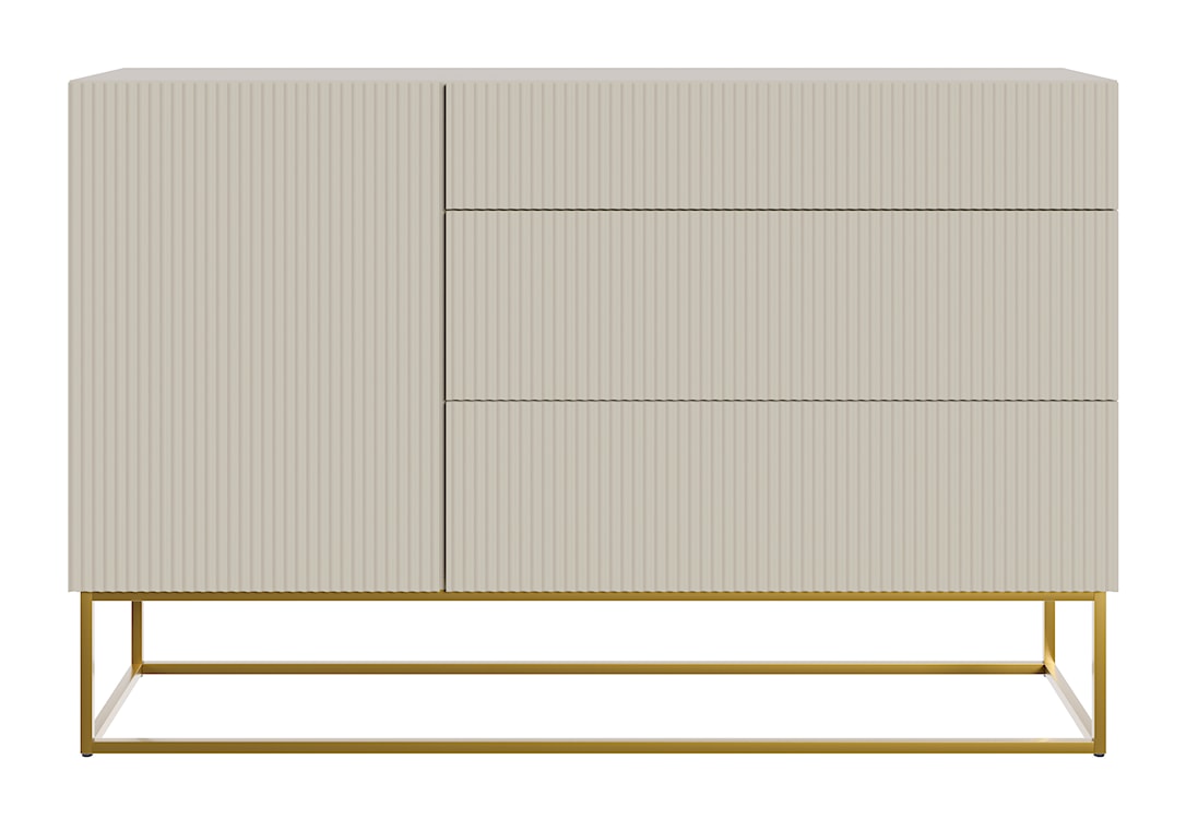 Komoda jednodrzwiowa Veldio z szufladami 140 cm szary beż ze złotymi nogami  - zdjęcie 4