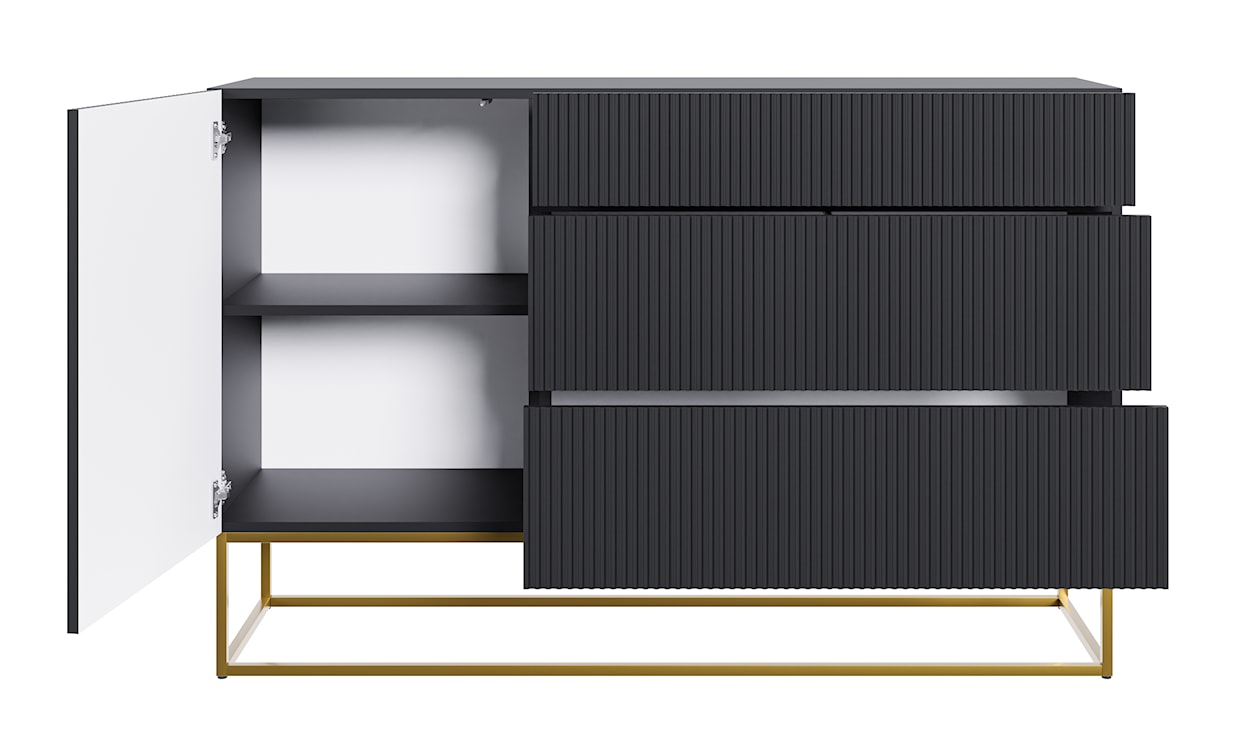 Komoda jednodrzwiowa Veldio z szufladami 140 cm czarna ze złotymi nogami  - zdjęcie 6
